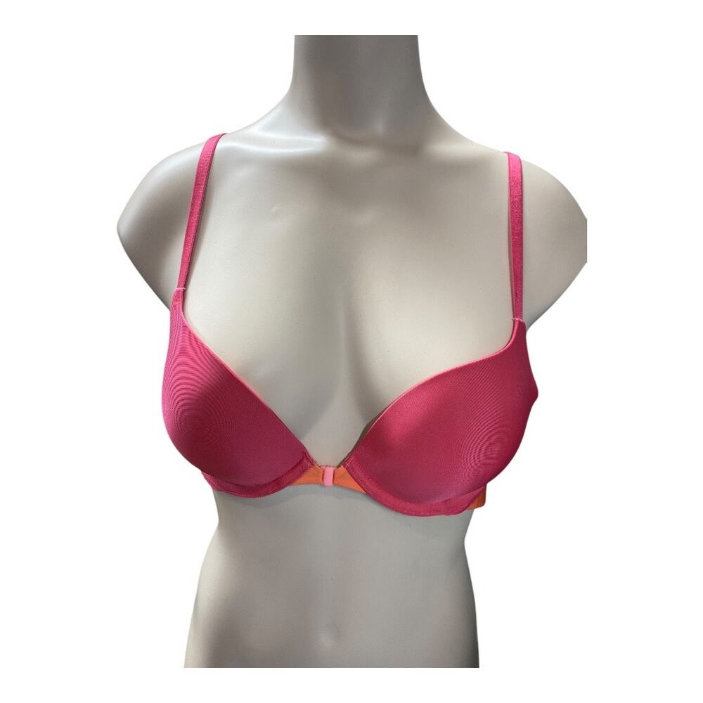 Victoria's Secret Women's 34B Push Up Swimsuit Top Pink Orange Colorblock New